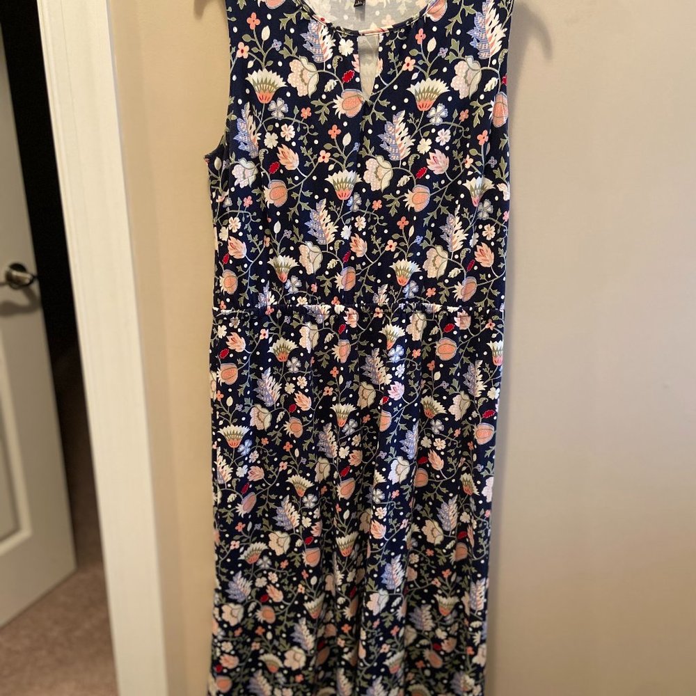 Talbot's Floral Maxi Dress Keyhole Neck, Size Petite L
